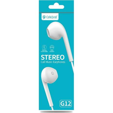 Ακουστικά CELEBRAT earphones G12 με μικρόφωνο, 14.2mm, 1.2m, WHITE